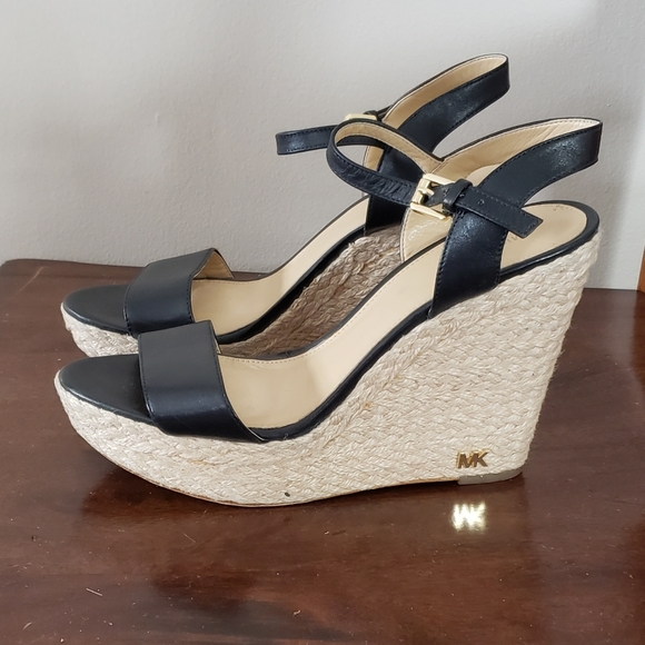 MICHAEL Michael Kors Shoes - Michael Michael Kors Jill Women's Wedge Black Leather Sandal Size 8